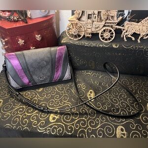 COACH Anna Purple & Black Color block Leather Crossbody Handbag Clutch RARE